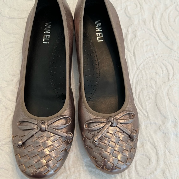 Vaneli Metallic Leather Ballet Flats with Woven Toe - Picture 2 of 6